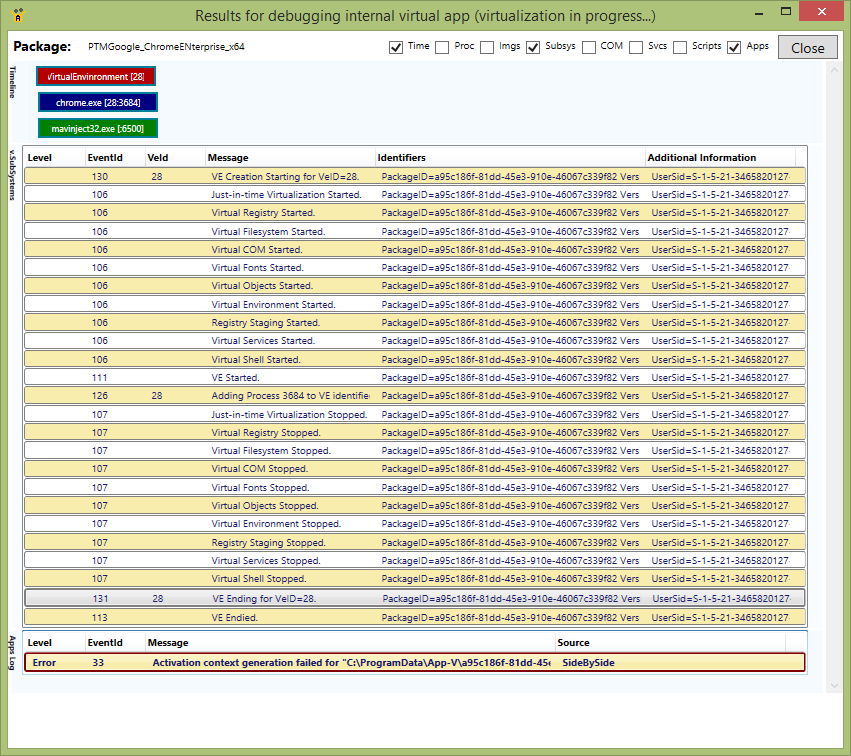 Example of runtime display